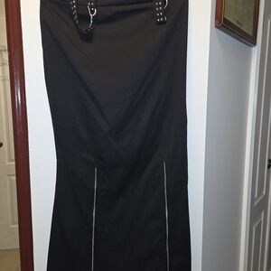 🖤 Edgy Gothic Punk Midi Skirt with Studded Suspenders